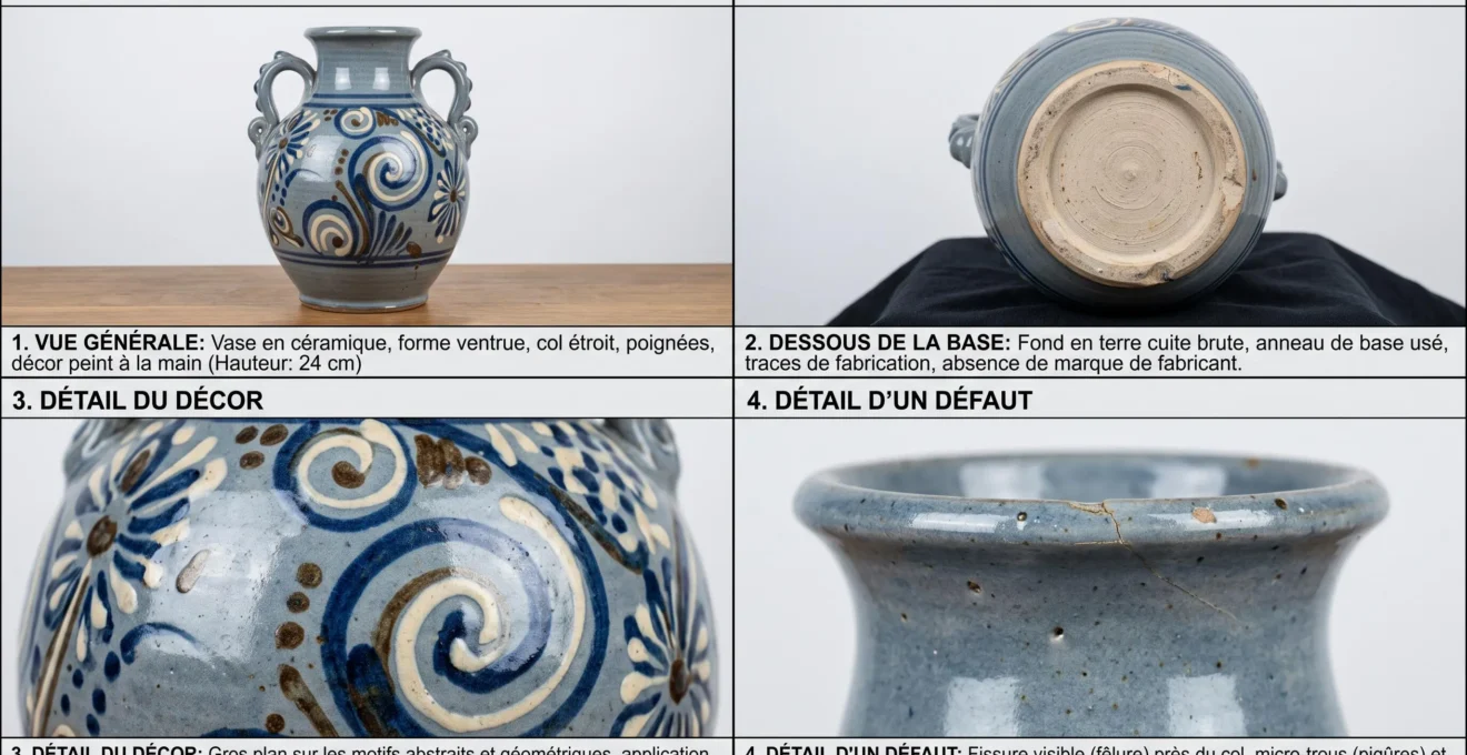 Vues à photographier sur un vase avant une demande d'estimation